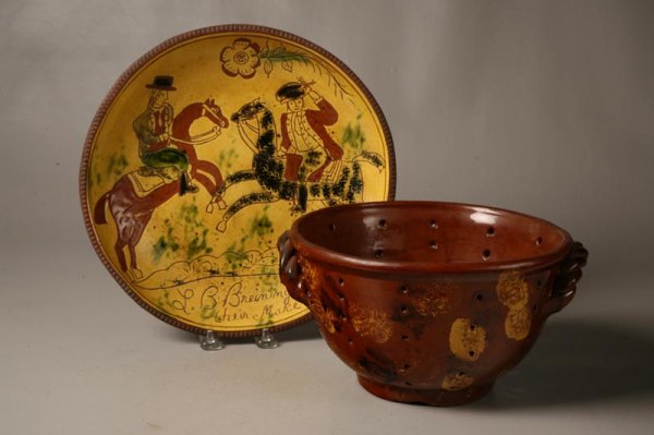 TWO PIECES OF BREININGER POTTERY. Contemporary redw