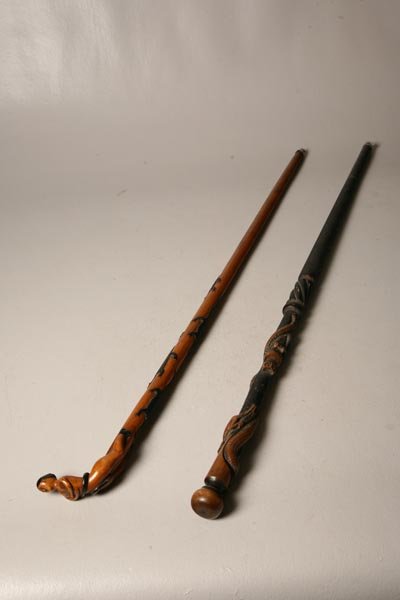 TWO FOLK ART CANES. Turn of the 20th Century. One