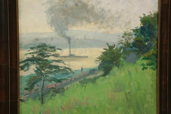 OHIO RIVER LANDSCAPE WITH STEAMBOAT. - 4