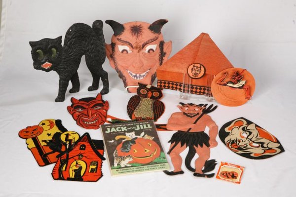 TWELVE HALLOWEEN PAPER DECORATIONS. Six devils. T