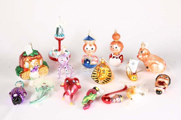 FIFTEEN RADKO ORNAMENTS. Aqualina, Swan Fountain,