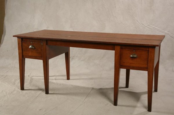 HEPPLEWHITE STYLE WORK TABLE. Oak and pine. Two b