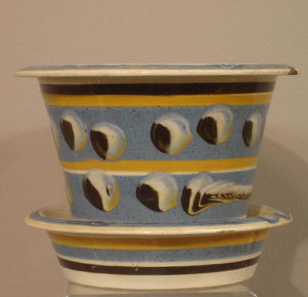 RARE MOCHA FLOWER POT. Speckled blue bands with tr