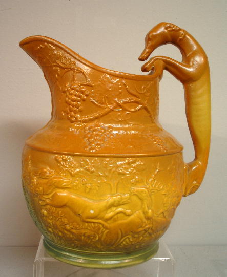 RARE HOUND HANDLED PITCHER. Attributed to Ohio. I