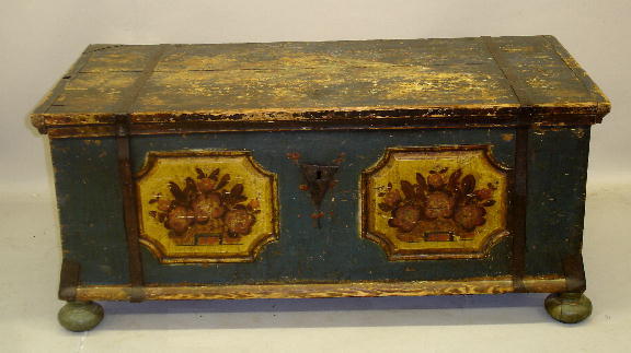 EUROPEAN CARVED AND DECORATED BLANKET CHEST. Pine