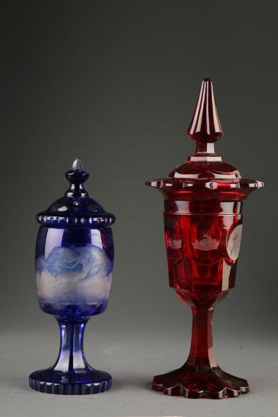 TWO GLASS POKALS.