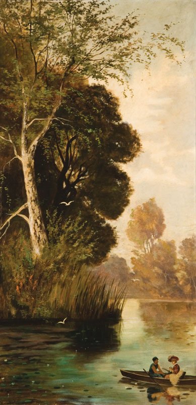 LANDSCAPE WITH ROMANTIC BOATERS (LATE 19TH CENTURY