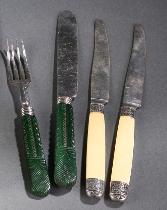 GROUP OF IVORY-HANDLED SILVER FLATWARE.