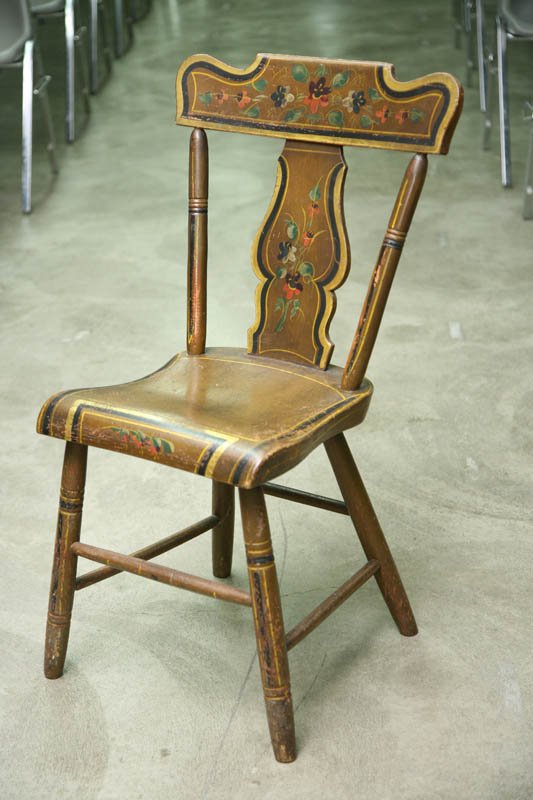 SET OF FOUR DECORATED SIDE CHAIRS. Worn original 