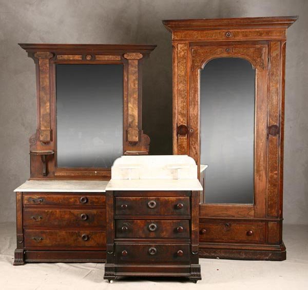 THREE PIECE VICTORIAN EASTLAKE BEDROOM SET. Two p