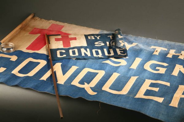 TWO PRINTED PARADE FLAGS. American, early 20t