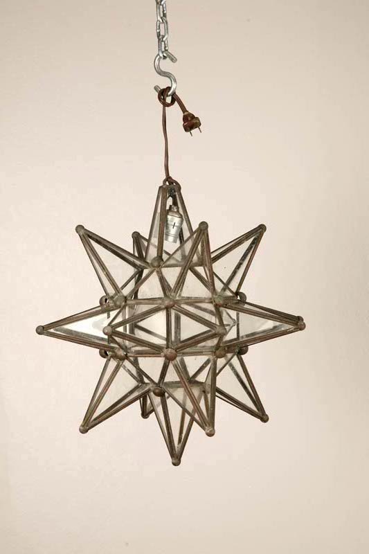 HANGING LIGHT. Twentieth century. Tin and gla