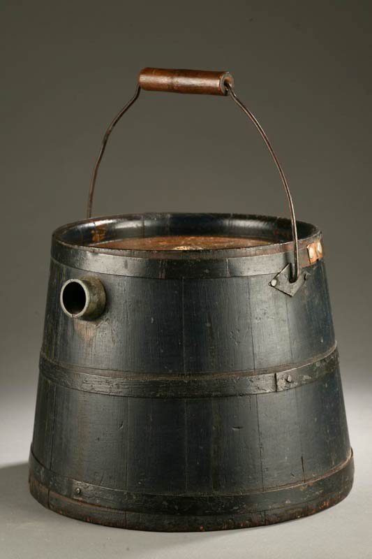 PAINTED FIRKIN WITH SPOUT. Probably American,