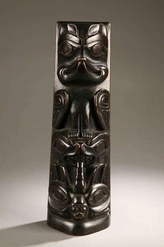 NORTHWEST COAST TOTEM. Carved with two figure