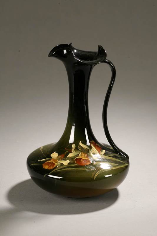 LARGE LOUWELSA WELLER EWER. Ruffeled rim vase wit