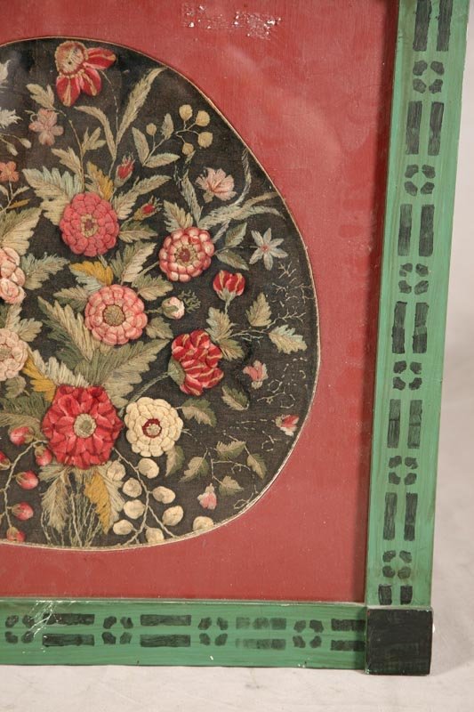 FRAMED STUMPWORK. Depicting flowers, strawberries - 2
