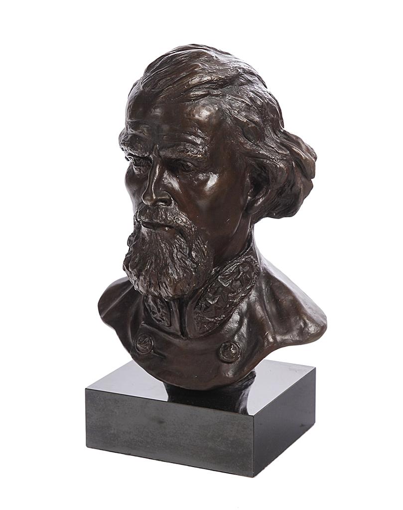BUST OF NATHAN BEDFORD FORREST, ALAN COTTRILL (OHIO, B.: Bronze, signed, dated and numbered on the shoulder, 1996, 3/100. 20”h. including base.