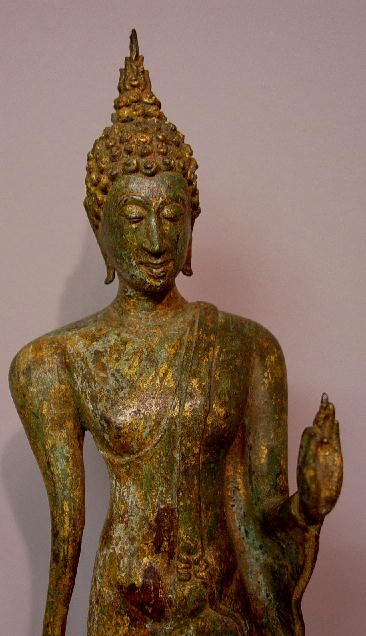 BRONZE BUDDHA. Standing figure with elon - 2