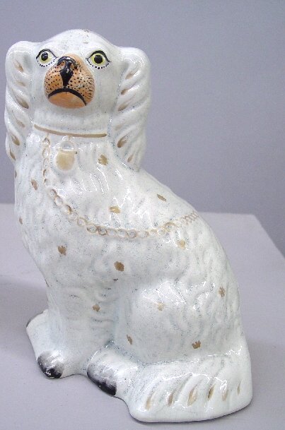TWO STAFFORDSHIRE DOGS. Seated white spa - 2
