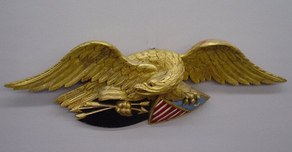 HAND CARVED EAGLE AND SHIELD WALL HANGIN