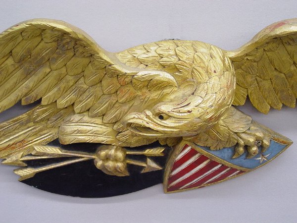 HAND CARVED EAGLE AND SHIELD WALL HANGIN - 2