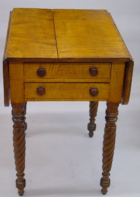 SHERATON TWO-DRAWER DROP LEAF STAND. Cur