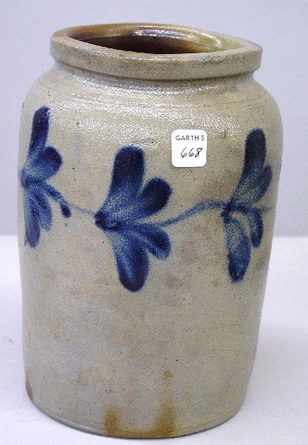 STONEWARE JAR WITH BOLD COBALT DECORATIO - 2