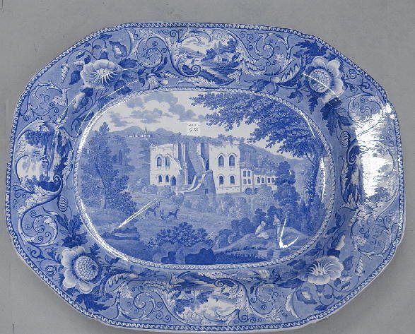 LARGE STAFFORDSHIRE PLATTER. Blue and wh