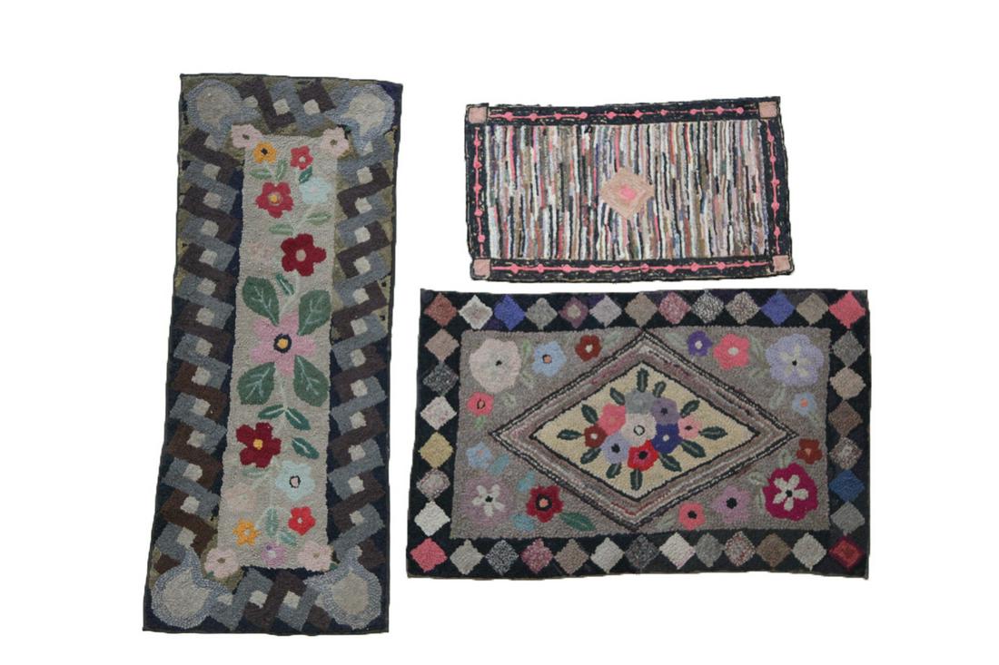 THREE HOOKED RUGS. (1 of 3)