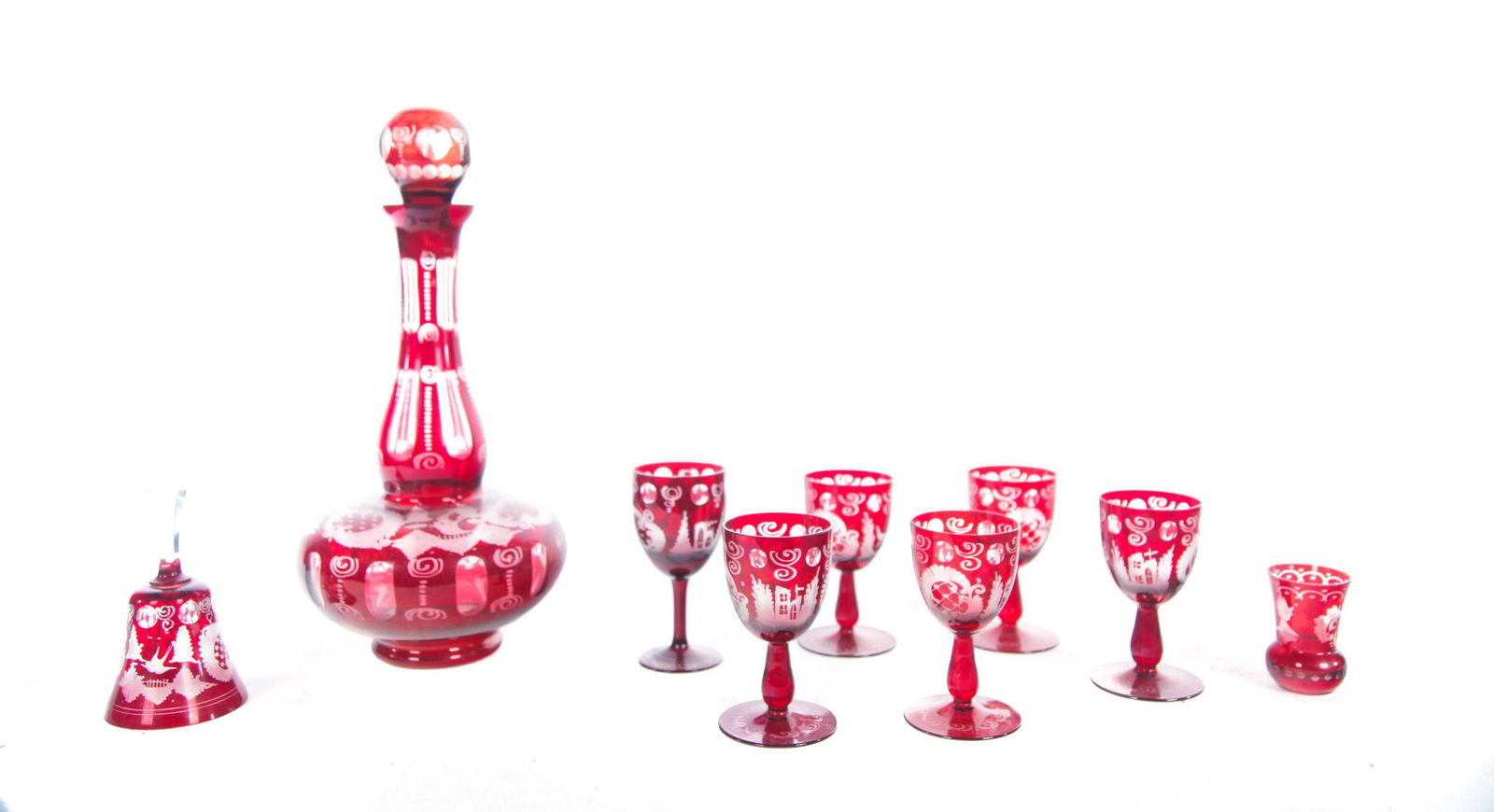 NINE PIECES OF BOHEMIAN GLASS. (1 of 4)