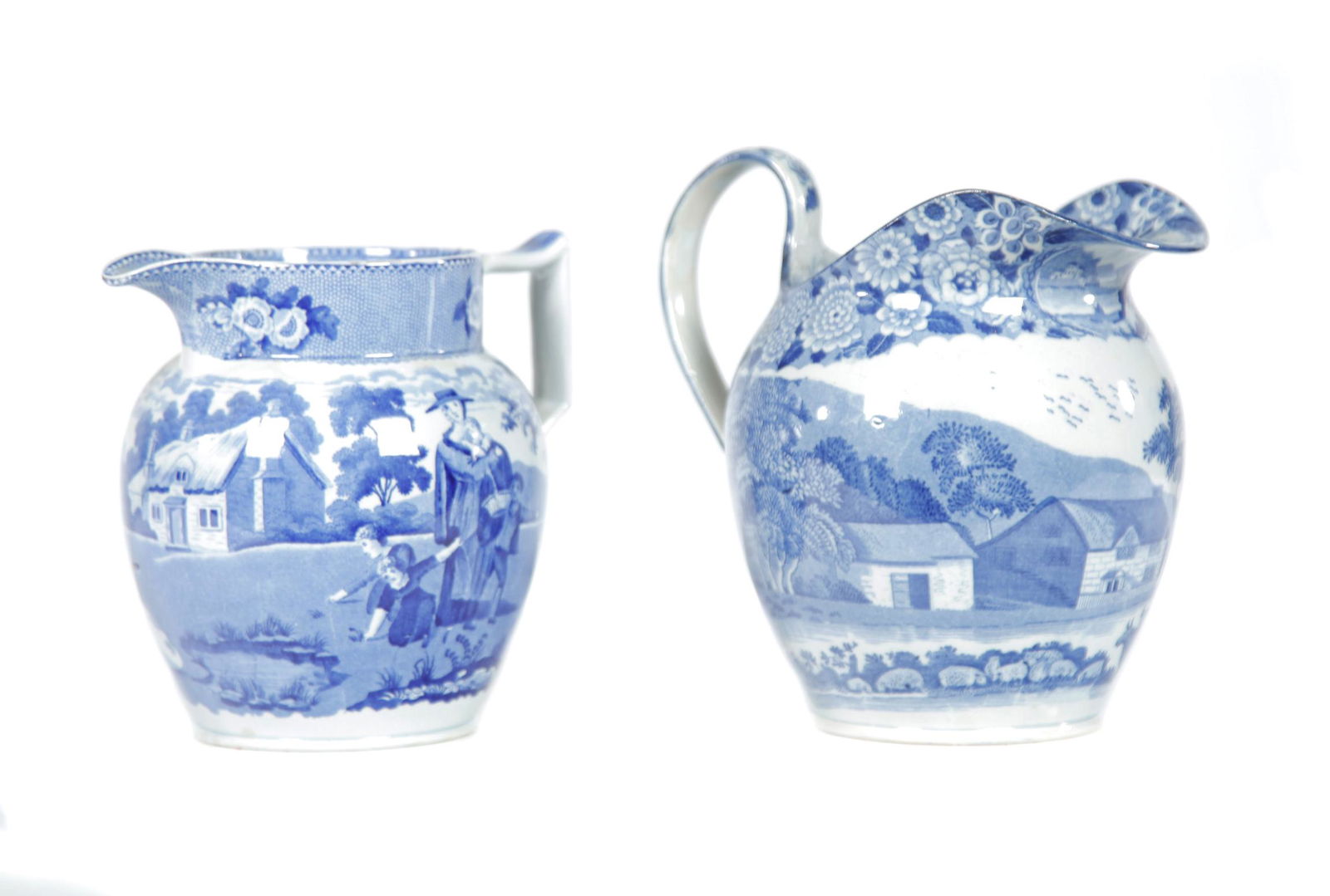 TWO TRANSFERWARE PITCHERS. (1 of 3)