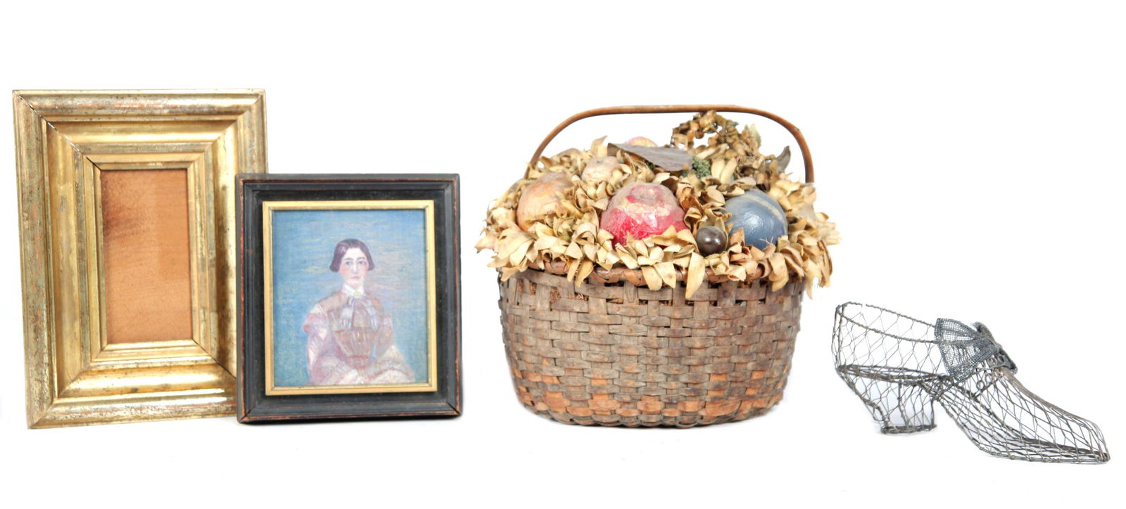 FOUR ITEMS INCLUDING GILT FRAME. (1 of 2)