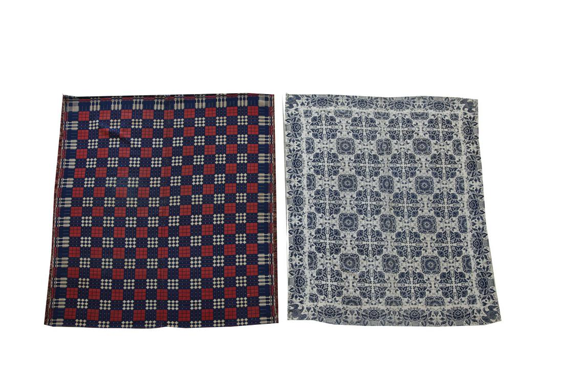 TWO AMERICAN JACQUARD COVERLETS. (1 of 3)