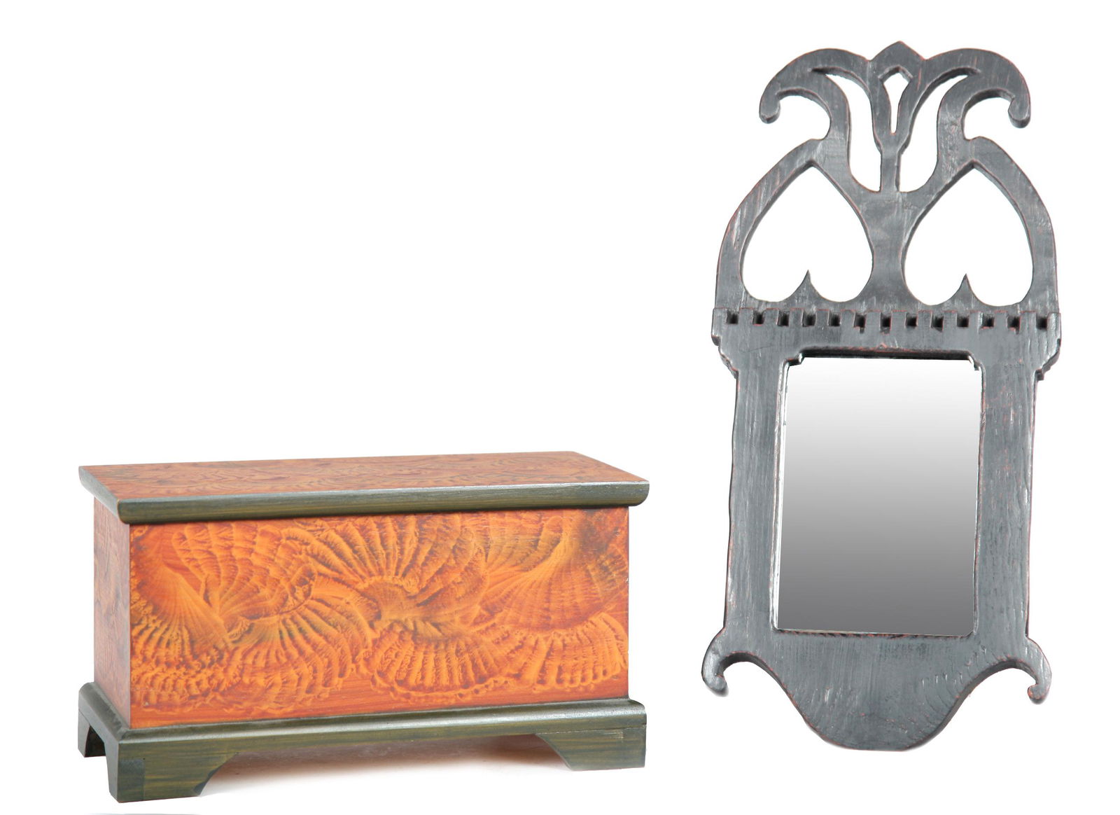 TWO PAINT DECORATED ITEMS. (1 of 3)