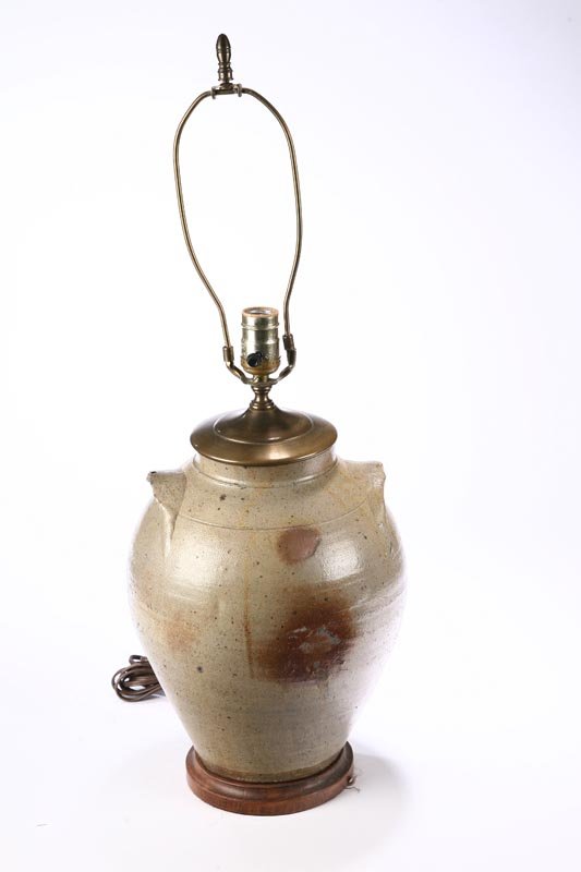 TWO STONEWARE CROCK LAMPS. - 2