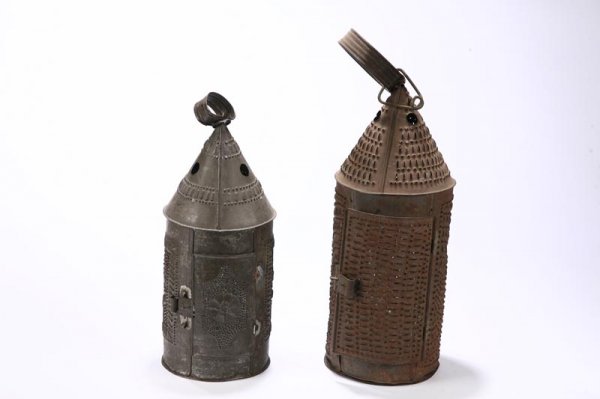 TWO PUNCHED TIN LANTERNS.