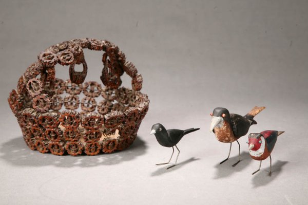 FOUR FOLK ART ITEMS.