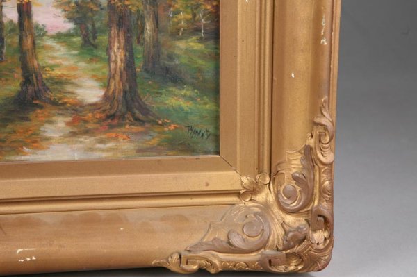 OIL ON CANVAS OF A FOREST. In a gilt decorated fr - 2