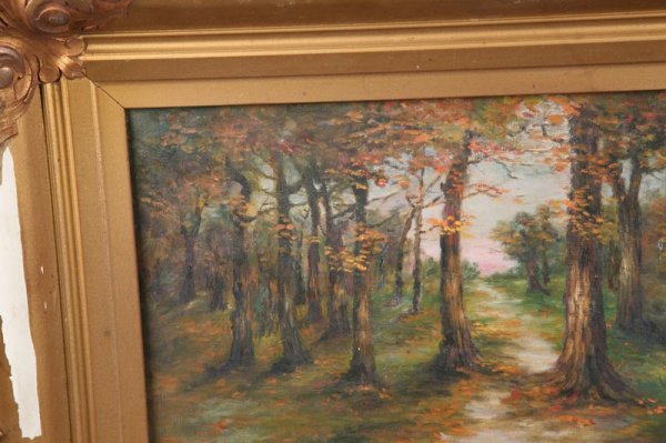 OIL ON CANVAS OF A FOREST. In a gilt decorated fr - 3