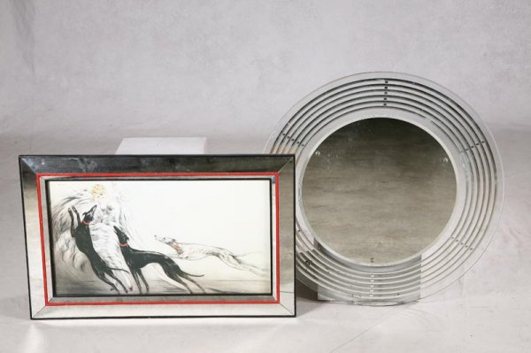 TWO PIECES. Round Art Deco mirror. 27 1/2d. Icart