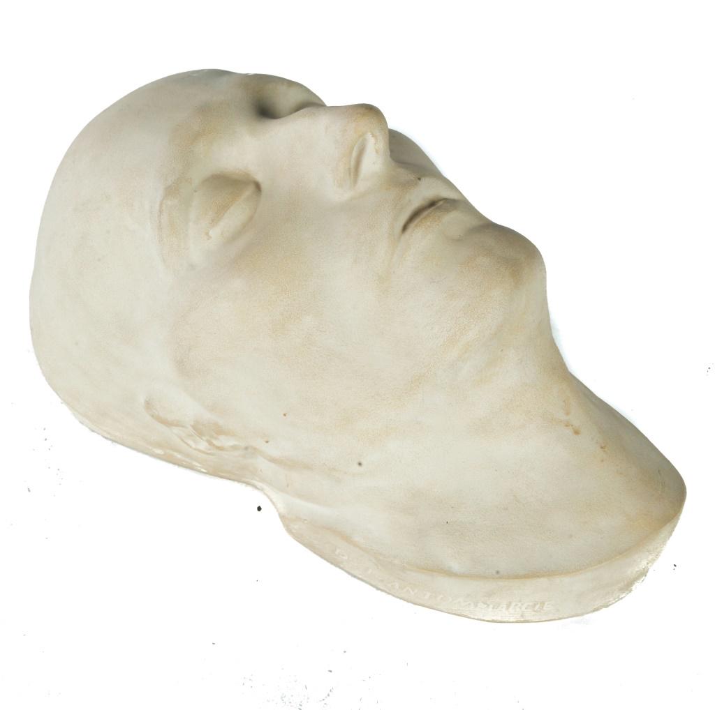 COPY OF NAPOLEONâ€™S DEATH MASK.: First half 20th century. Cast plaster with inscribed name of French physician on the side â€œDr. F. Antommarcie” (for Napoleonâ€™s doctor Francois Antommarci). 12.5”l.