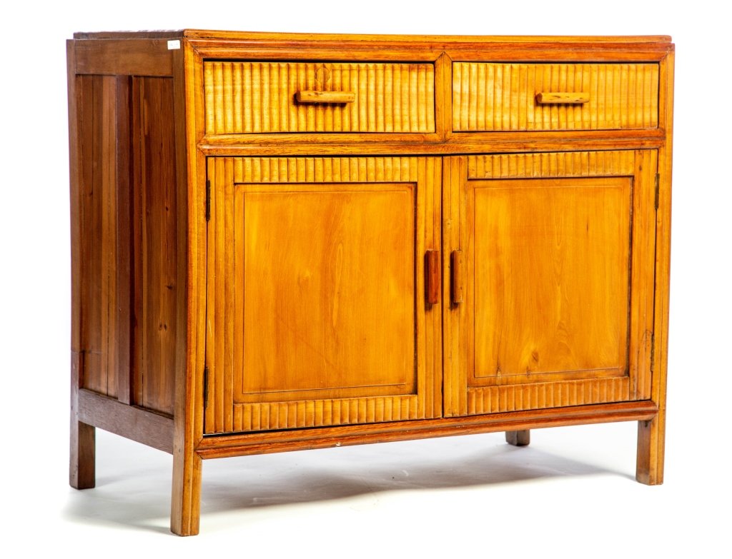 CHINESE CABINET.: Late 19th-early 20th century, elm. Reeded surfaces. Two doors and two drawers. 30.5"h. 36"w. 19"d.
