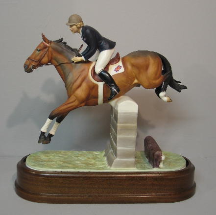 "ROYAL WORCESTER" BISQUE FIGURE. Limited edition f: "ROYAL WORCESTER" BISQUE FIGURE. Limited edition figure of jumper and rider, Stroller and Marion Coakes. Modeled by Doris Lindner and hand painted. Labeled on the bottom and produced in 1970. Comes wi