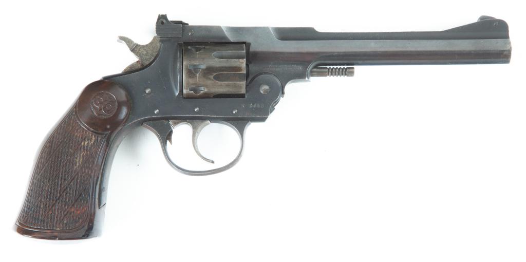 *IVER JOHNSON MODEL 66 TRAILSMAN .22 CALIBER REVOLVER: IVER JOHNSON MODEL 66 TRAILSMAN .22 CALIBER REVOLVER. American, mid-20th century. Eight-shot cylinder, thermoplastic grips with checkering, and blued frame. Barrel length 5.75"l. 11"l. Overall.REQUIRE