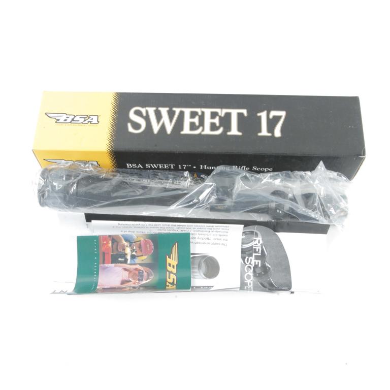 BSA SWEET 17 6-18X40MM HUNTING RIFLE SCOPE: BSA SWEET 17 6-18X40MM HUNTING RIFLE SCOPE. American. Unused in original packaging.