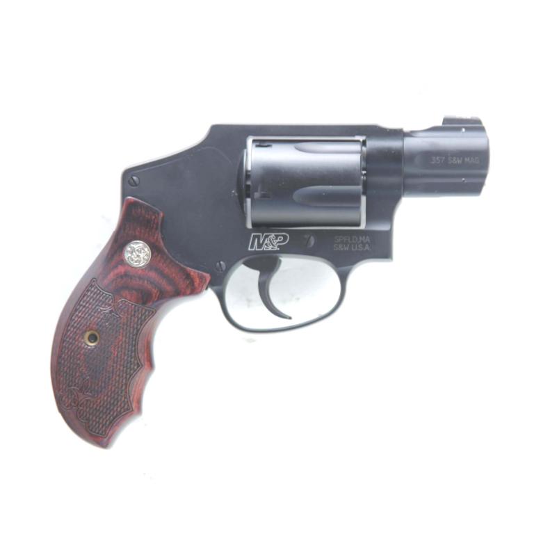 *SMITH & WESSON M&P 340 .357 MAGNUM REVOLVER: SMITH & WESSON M&P 340 .357 MAGNUM REVOLVER. American, 21st-century. Matte black finish, Centennial Scandium/alloy J-frame, and fixed night sights. 1.87" barrel length, 6" overall. S/n CMZ2054. Includ