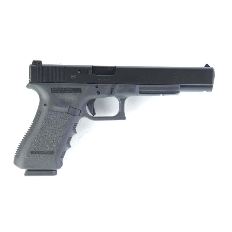 *GLOCK MODEL 24 .40 S&W SEMI-AUTOMATIC PISTOL: GLOCK MODEL 24 .40 S&W SEMI-AUTOMATIC PISTOL. American, ca. 2008. Polymer frame with integral grips and steel slide. 6" barrel length, 9.5" overall. S/n MTZ853. Unfired in original case. Requires ATF 