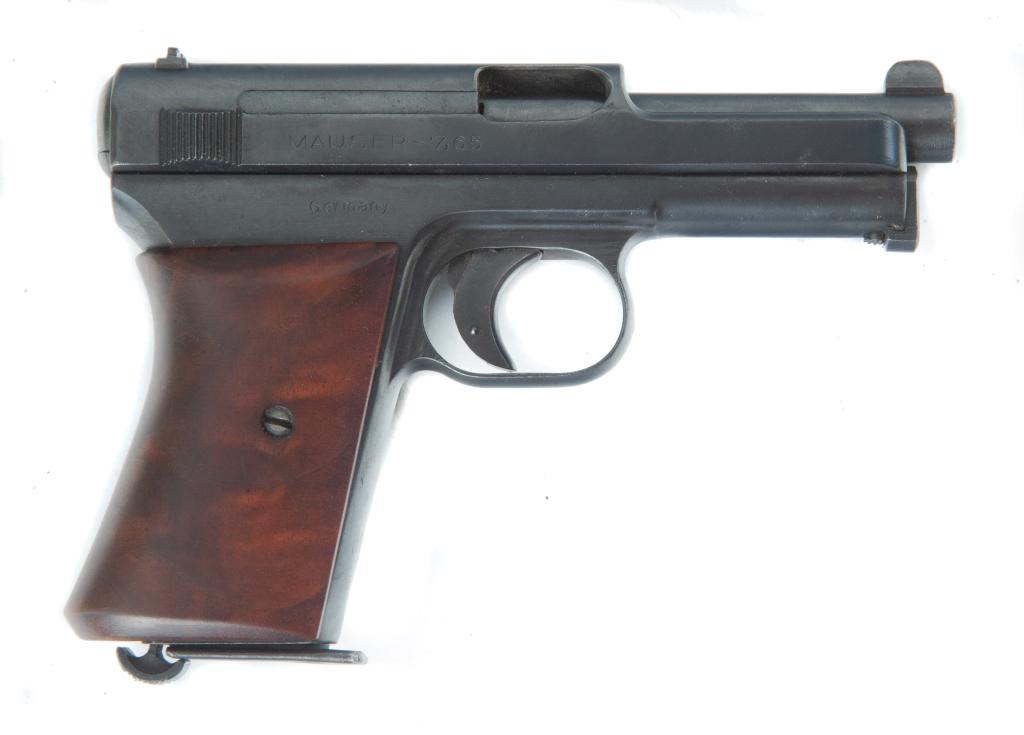 *MAUSER 7.65MM MODEL 1914 SEMI-AUTOMATIC PISTOL: MAUSER 7.65MM MODEL 1914 SEMI-AUTOMATIC PISTOL. Germany, 2nd quarter-20th century. Wrap-around walnut grip, blued frame, and stamped with manufacturing labels. Barrel length 3.5”l. 6.25”l. Overall
