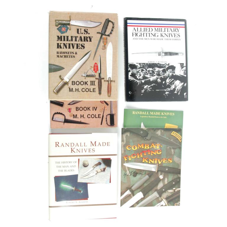 SIX BOOKS ABOUT KNIVES AND DAGGERS: SIX BOOKS ABOUT KNIVES AND DAGGERS. Includes U.S Military Knives Bayonets & Machetes Book III by Cole, 1979, U.S. Military Knives Bayonets & Machetes Book IV by Cole, 1990, Randall Made Knives by Gadd