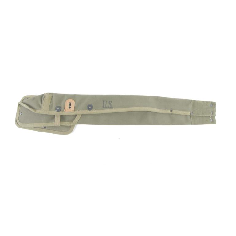 US WWII PARATROOPER LONG SHEATH JUMP SCABBARD: US WWII PARATROOPER LONG SHEATH JUMP SCABBARD. American, mid-20th century. Canvas construction, ink stamped U.S. 29.5" overall length. Unused.